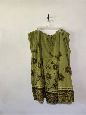 Avenue Olive Drawstring Floral Maxi Skirt 100% Cotton